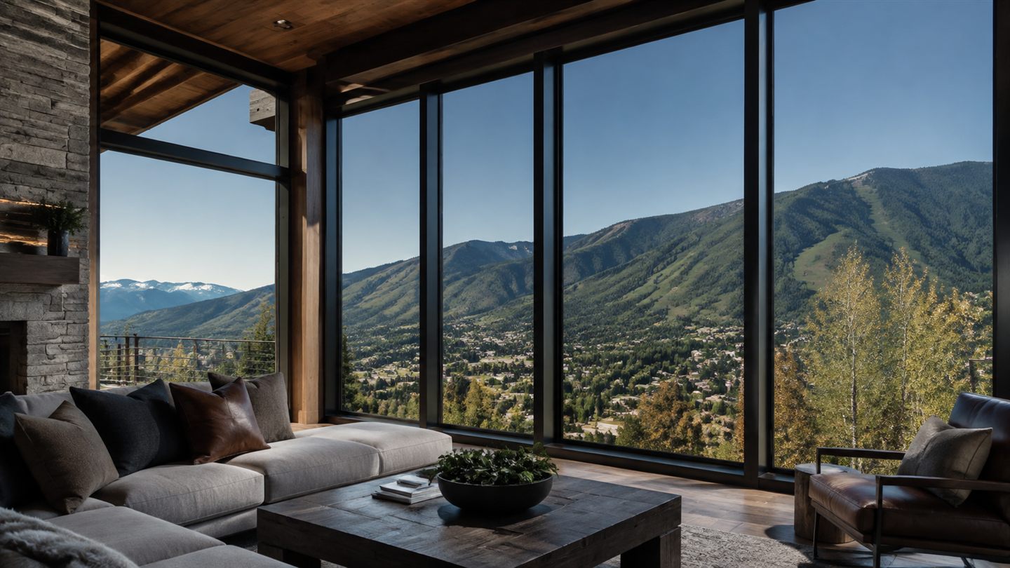 Illustrative sunlit home windows with a Utah mountain view